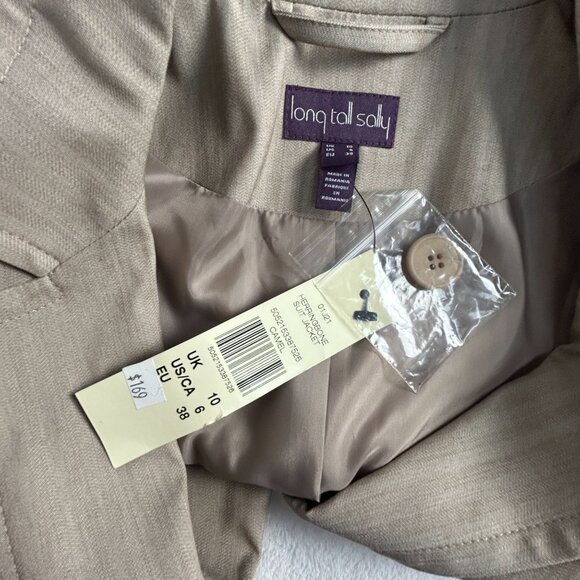 Long Tall Sally Womens Tan Herringbone Blazer Suit Jacket Size 6 Lined New $169 - Picture 3 of 7